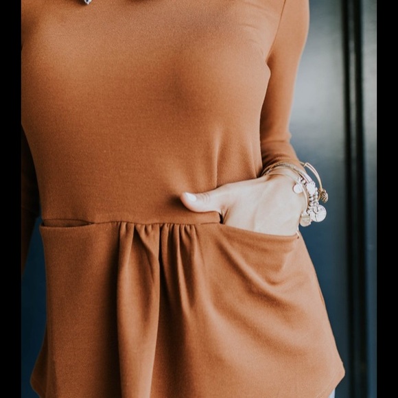 Roolee Berlin Pocket Peplum Top in Rust - Picture 2 of 6